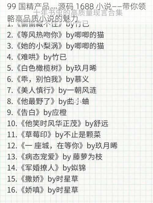 99 国精产品灬源码 1688 小说——带你领略高品质小说的魅力