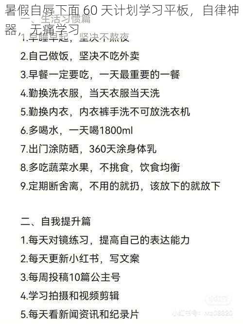 暑假自辱下面 60 天计划学习平板,自律神器,无痛学习