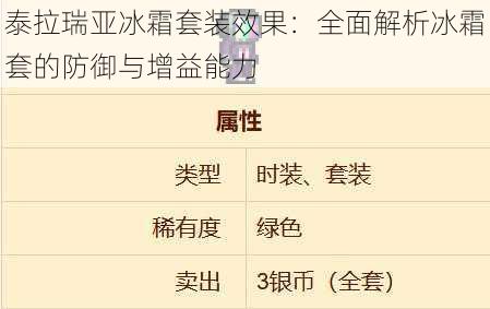 泰拉瑞亚冰霜套装效果:全面解析冰霜套的防御与增益能力