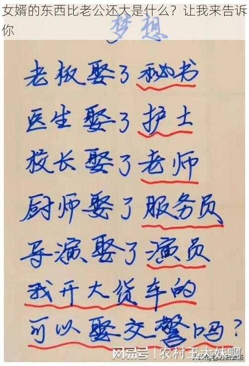 女婿的东西比老公还大是什么?让我来告诉你
