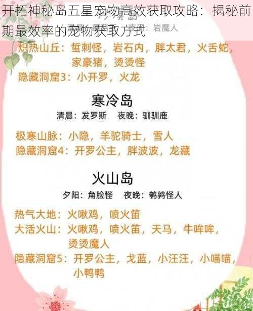开拓神秘岛五星宠物高效获取攻略:揭秘前期最效率的宠物获取方式