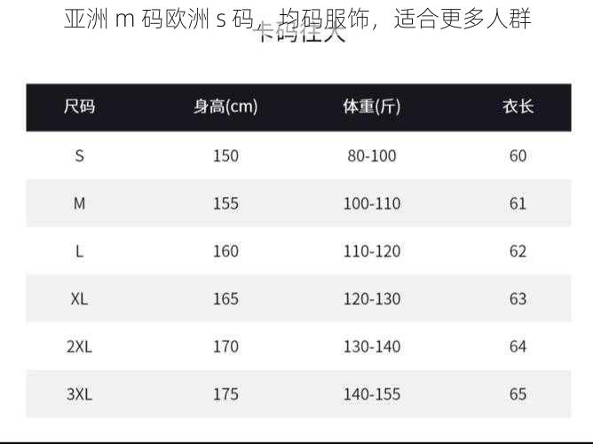 亚洲 m 码欧洲 s 码,均码服饰,适合更多人群