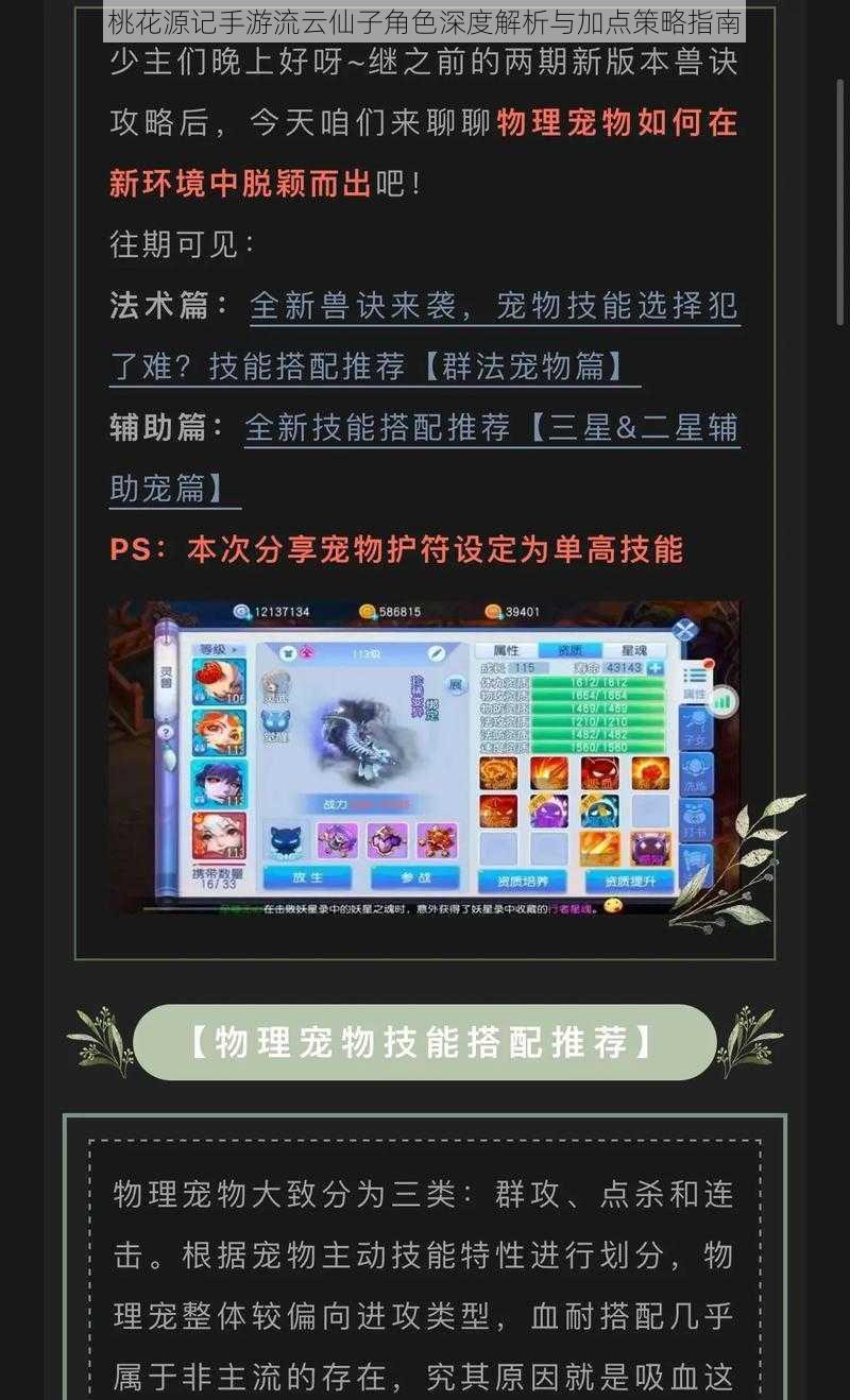 桃花源记手游流云仙子角色深度解析与加点策略指南