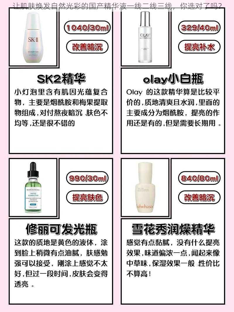 让肌肤焕发自然光彩的国产精华液一线二线三线,你选对了吗?