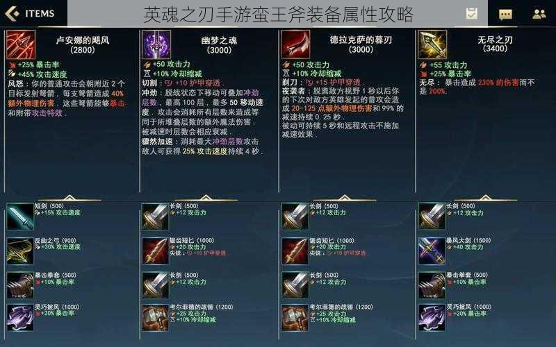 英魂之刃手游蛮王斧装备属性攻略
