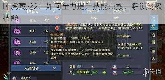 卧虎藏龙2:如何全力提升技能点数,解锁终极技能