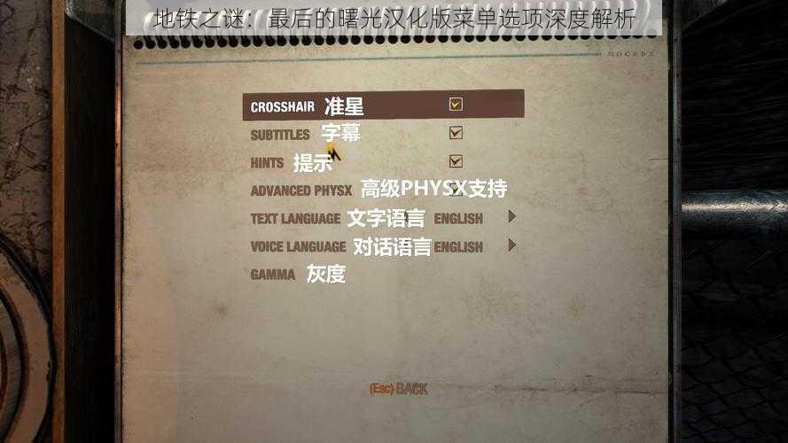 地铁之谜:最后的曙光汉化版菜单选项深度解析