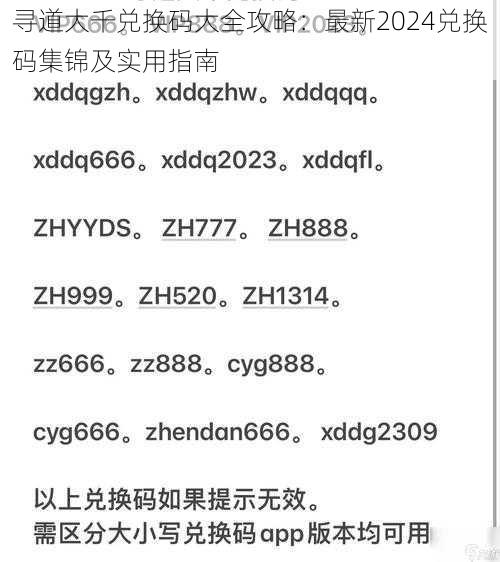 寻道大千兑换码大全攻略：最新2024兑换码集锦及实用指南