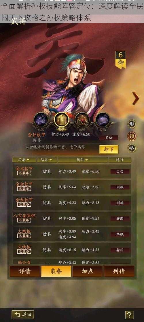 全面解析孙权技能阵容定位:深度解读全民闯天下攻略之孙权策略体系