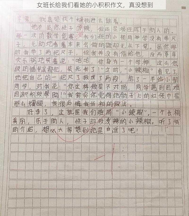 女班长给我们看她的小积积作文,真没想到