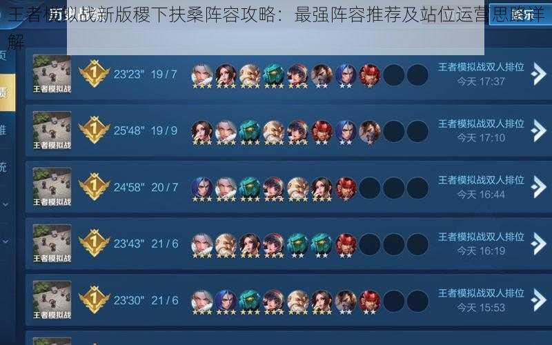 王者模拟战新版稷下扶桑阵容攻略：最强阵容推荐及站位运营思路详解