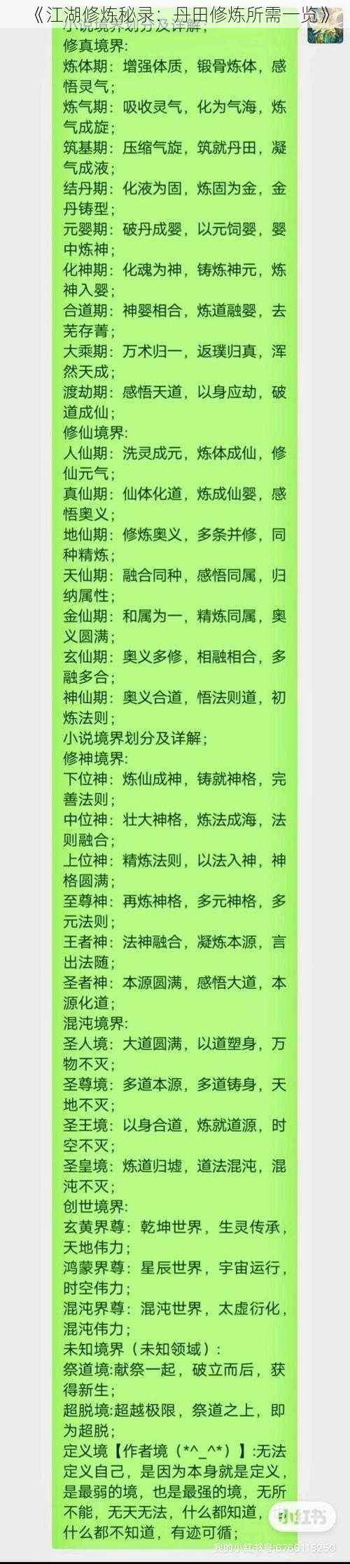 《江湖修炼秘录:丹田修炼所需一览》