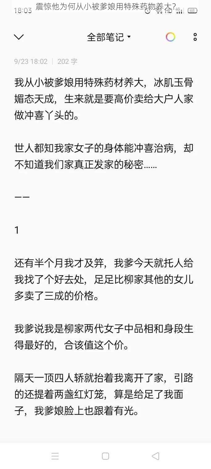 震惊他为何从小被爹娘用特殊药物养大?
