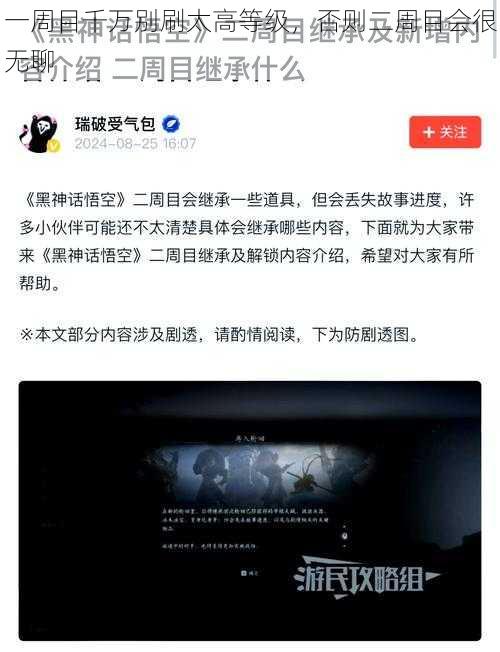 一周目千万别刷太高等级,否则二周目会很无聊