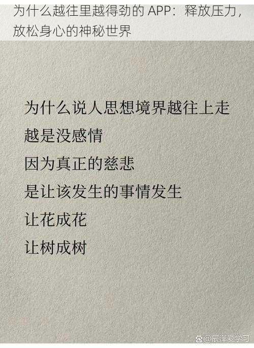 为什么越往里越得劲的 APP:释放压力,放松身心的神秘世界