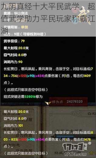 九阴真经十大平民武学,超值武学助力平民玩家称霸江湖