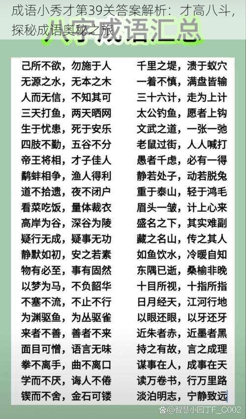 成语小秀才第39关答案解析:才高八斗,探秘成语奥秘之旅