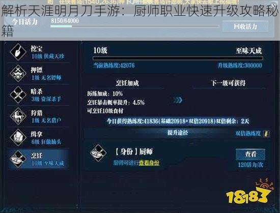 解析天涯明月刀手游:厨师职业快速升级攻略秘籍