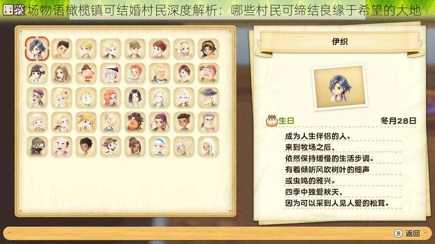 牧场物语橄榄镇可结婚村民深度解析:哪些村民可缔结良缘于希望的大地