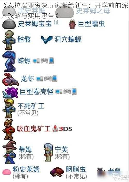 《泰拉瑞亚资深玩家献给新生:开学前的深入攻略与实用忠告》