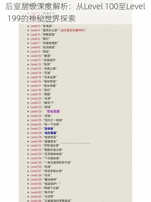 后室层级深度解析:从Level 100至Level 199的神秘世界探索