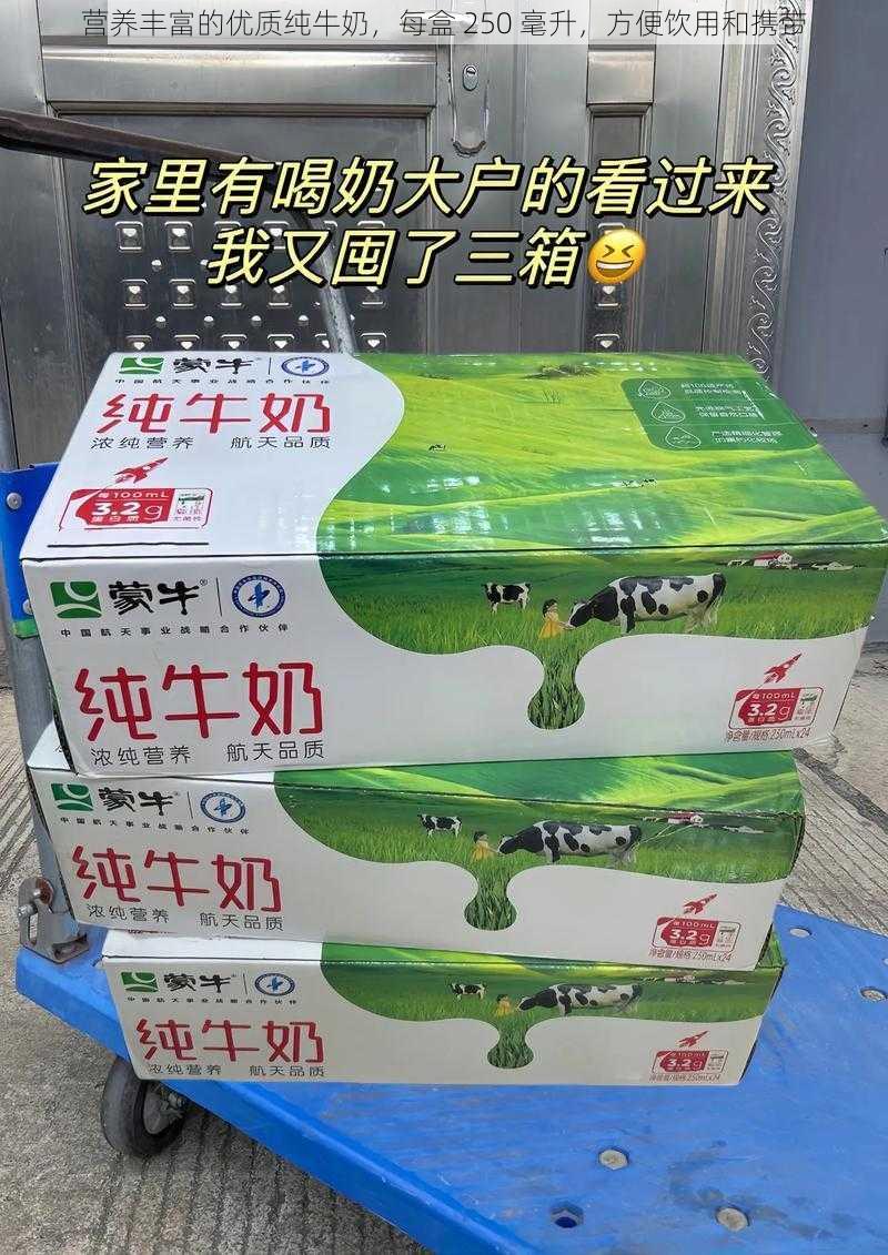 营养丰富的优质纯牛奶,每盒 250 毫升,方便饮用和携带