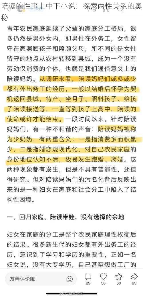 陪读的性事上中下小说:探索两性关系的奥秘