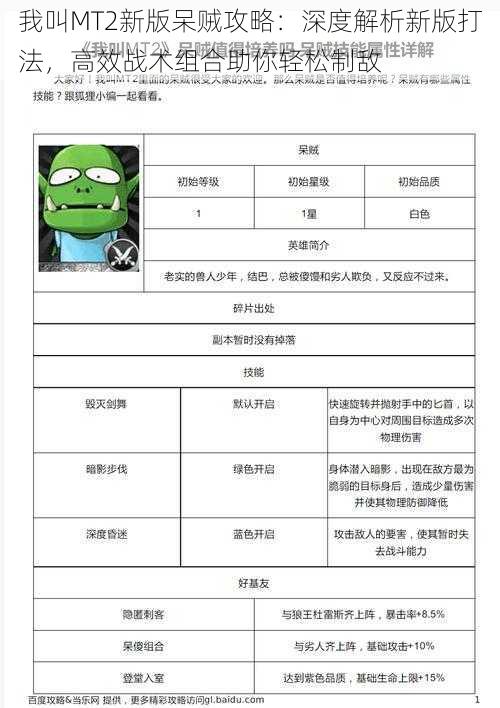 我叫MT2新版呆贼攻略:深度解析新版打法,高效战术组合助你轻松制敌
