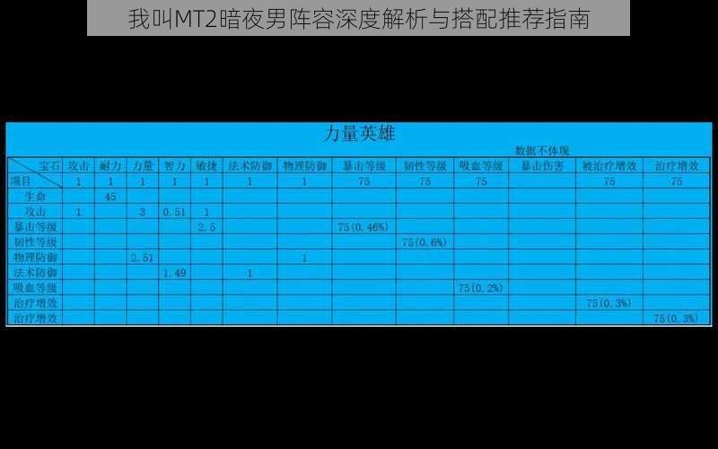 我叫MT2暗夜男阵容深度解析与搭配推荐指南