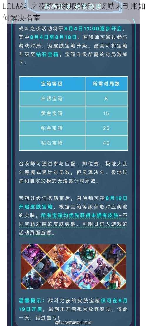 LOL战斗之夜奖励领取解析:奖励未到账如何解决指南