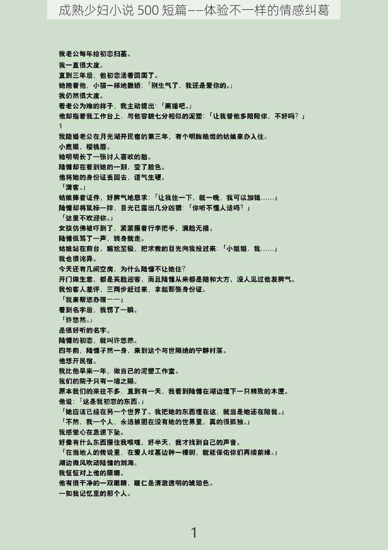 成熟少妇小说 500 短篇——体验不一样的情感纠葛