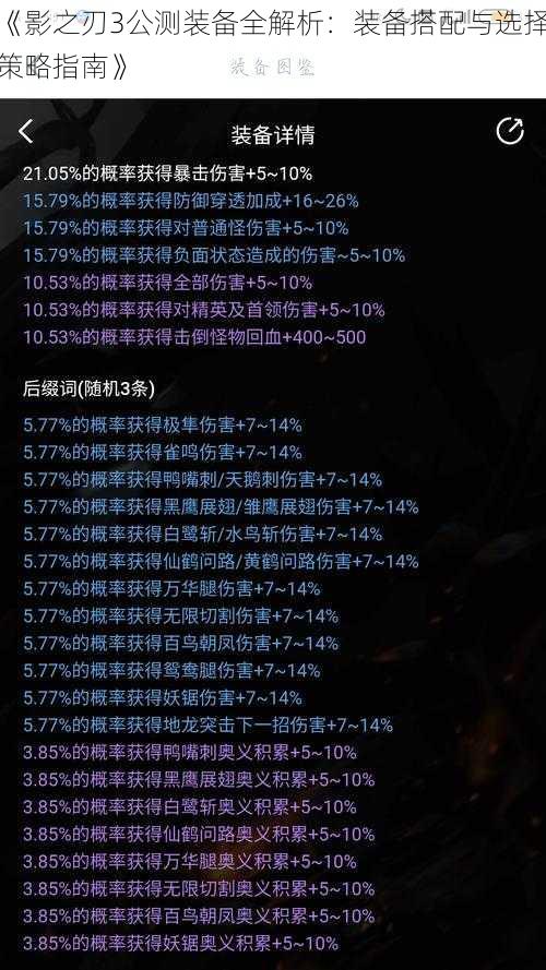 《影之刃3公测装备全解析:装备搭配与选择策略指南》