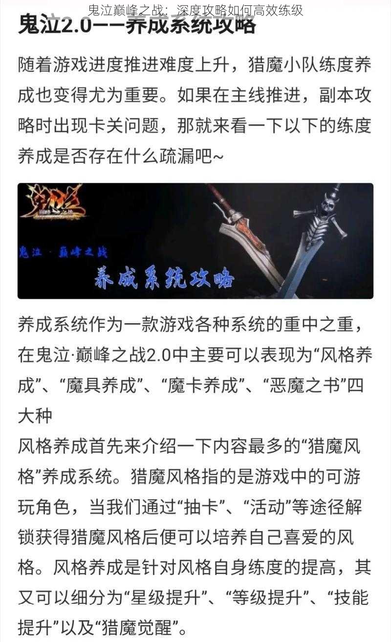 鬼泣巅峰之战:深度攻略如何高效练级