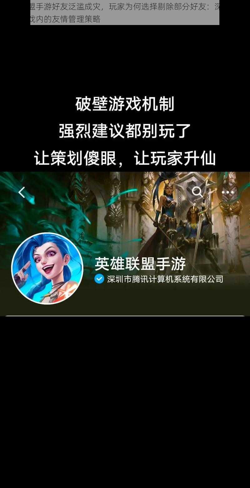 英雄联盟手游好友泛滥成灾,玩家为何选择剔除部分好友:深度解析社交游戏内的友情管理策略