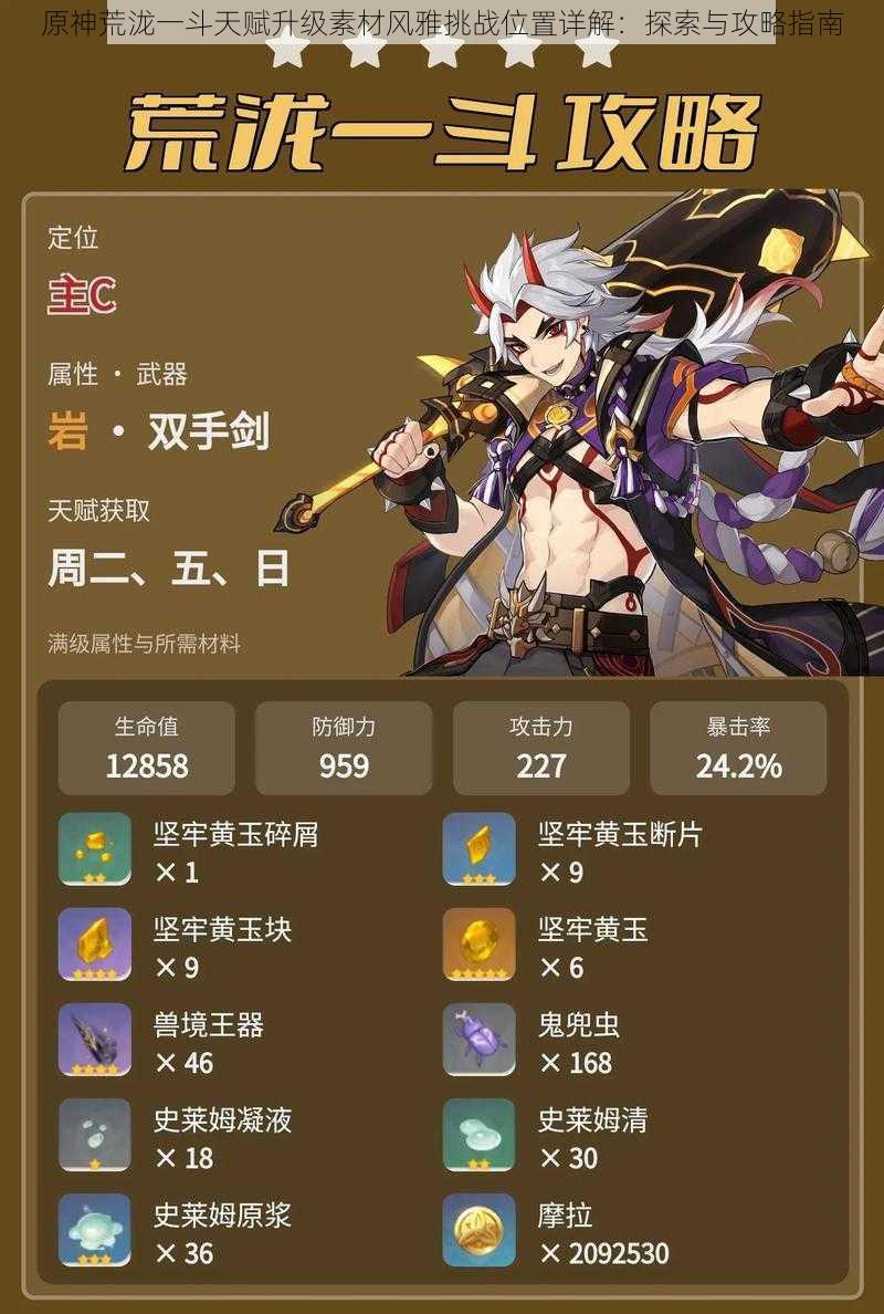 原神荒泷一斗天赋升级素材风雅挑战位置详解:探索与攻略指南