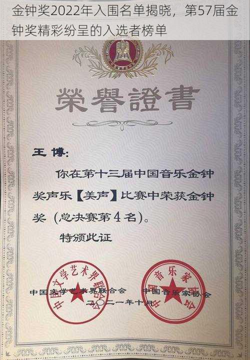金钟奖2022年入围名单揭晓,第57届金钟奖精彩纷呈的入选者榜单