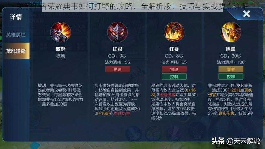 关于王者荣耀典韦如何打野的攻略,全解析版:技巧与实战要点详解
