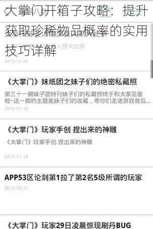 大掌门开箱子攻略:提升获取珍稀物品概率的实用技巧详解