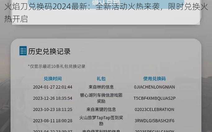 火焰刀兑换码2024最新:全新活动火热来袭,限时兑换火热开启