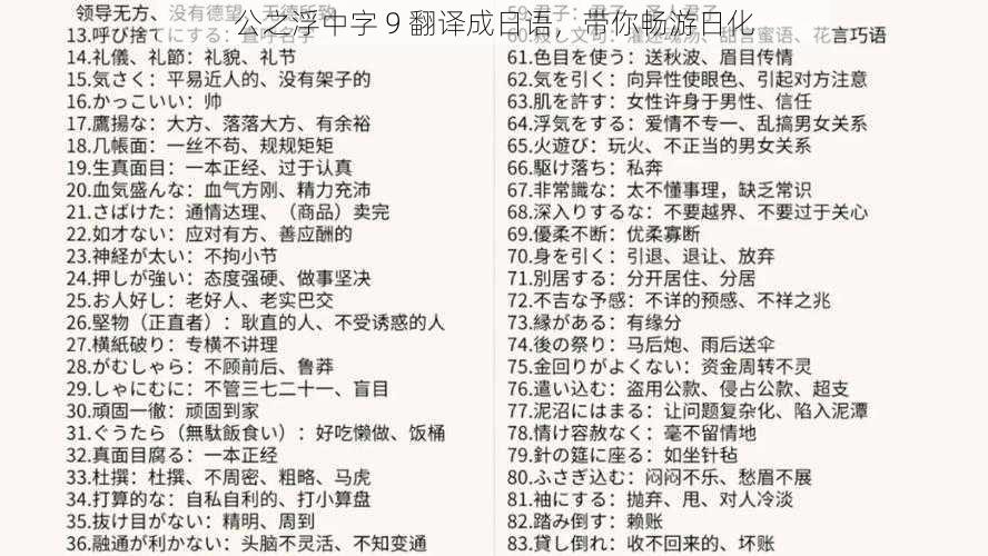公之浮中字 9 翻译成日语,带你畅游日化