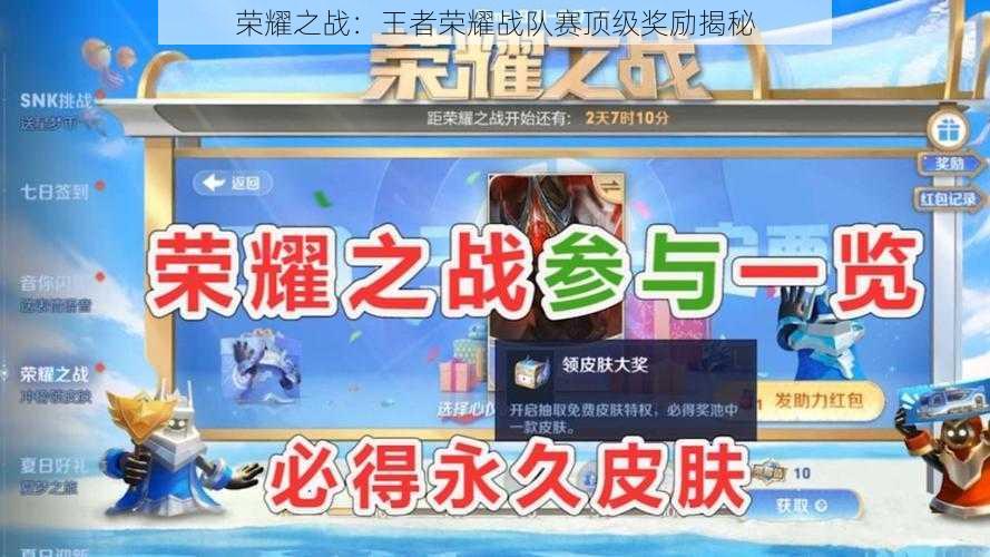 荣耀之战:王者荣耀战队赛顶级奖励揭秘