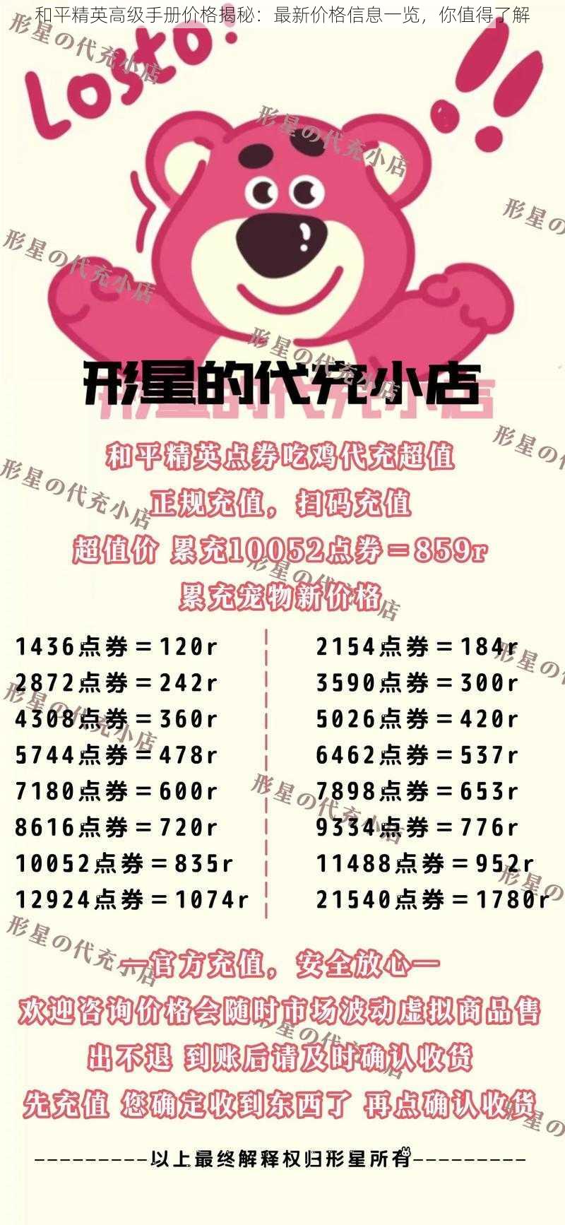 和平精英高级手册价格揭秘:最新价格信息一览,你值得了解
