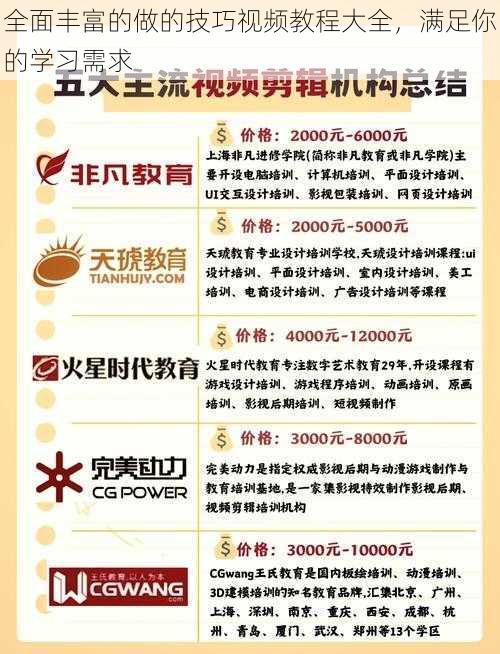 全面丰富的做的技巧视频教程大全,满足你的学习需求