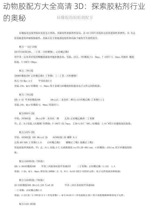 动物胶配方大全高清 3D:探索胶粘剂行业的奥秘
