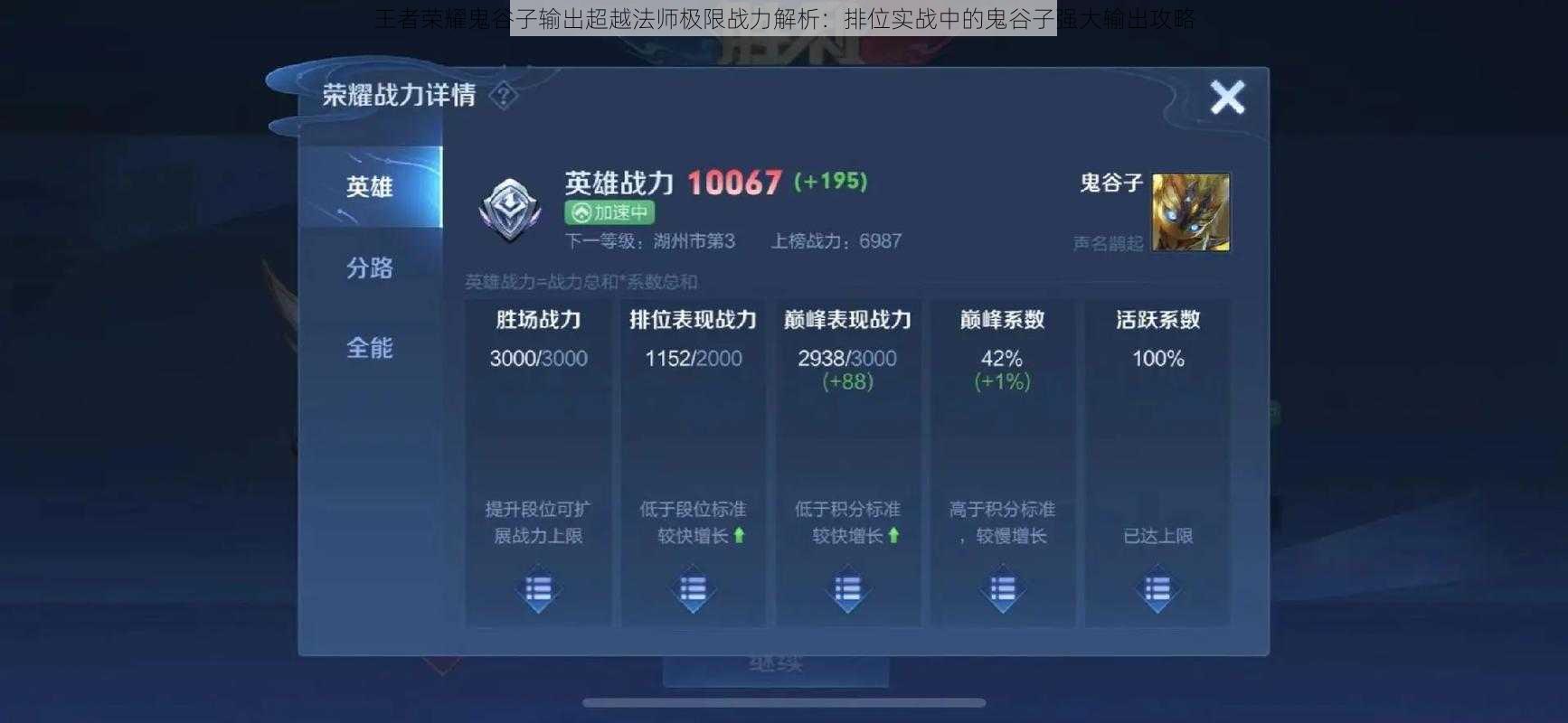 王者荣耀鬼谷子输出超越法师极限战力解析:排位实战中的鬼谷子强大输出攻略