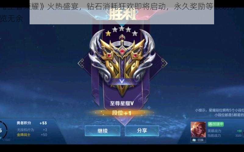 《王者荣耀》火热盛宴,钻石消耗狂欢即将启动,永久奖励等级划分一览无余