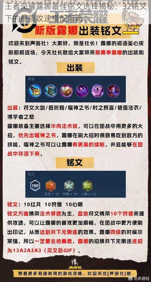 王者荣耀露娜最佳铭文选择揭秘:32铭文下的最强攻速搭配指南