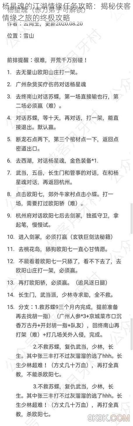 杨星魂的江湖情缘任务攻略:揭秘侠客情缘之旅的终极攻略