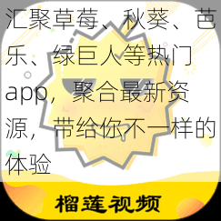 汇聚草莓、秋葵、芭乐、绿巨人等热门 app,聚合最新资源,带给你不一样的体验
