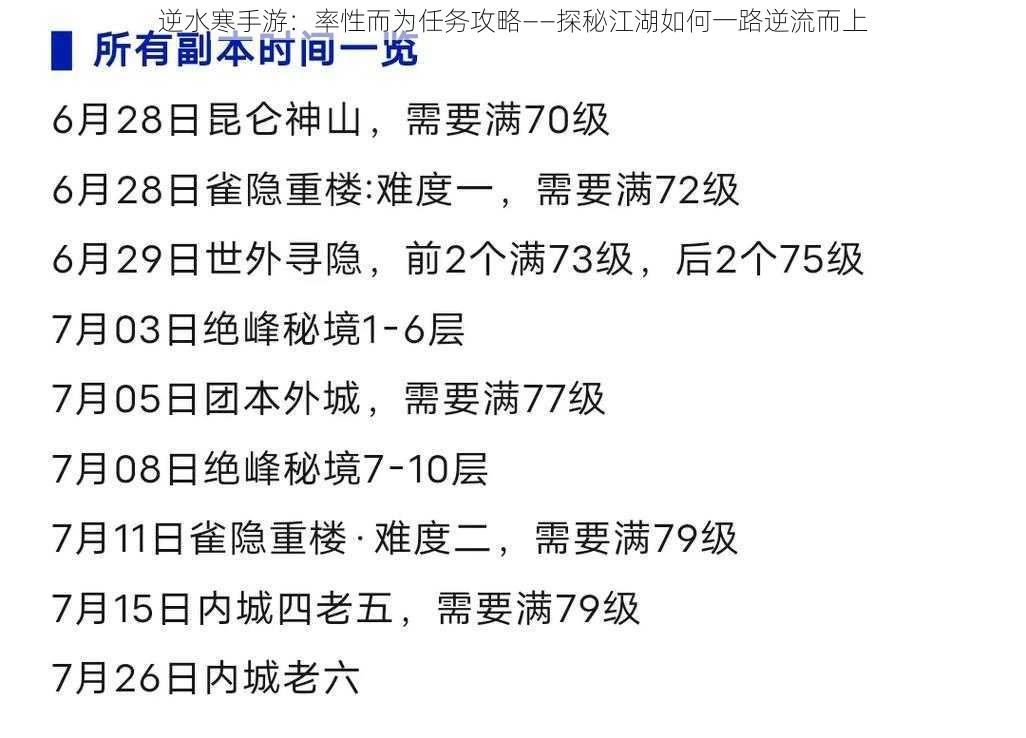 逆水寒手游:率性而为任务攻略——探秘江湖如何一路逆流而上